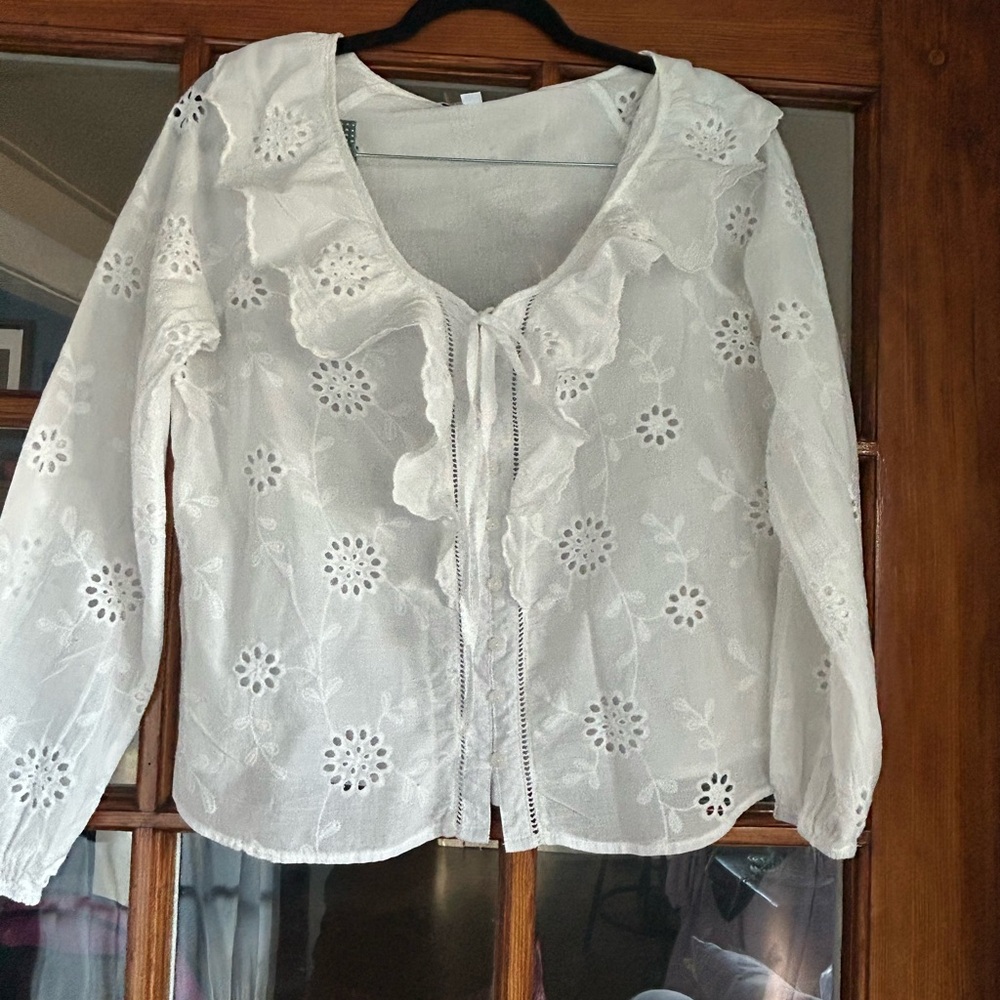 White Floral Embroidered Women's Top